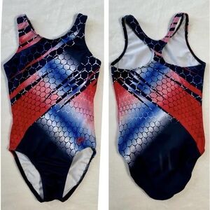 GK Elite red white and blue practice racerback leotard size CL